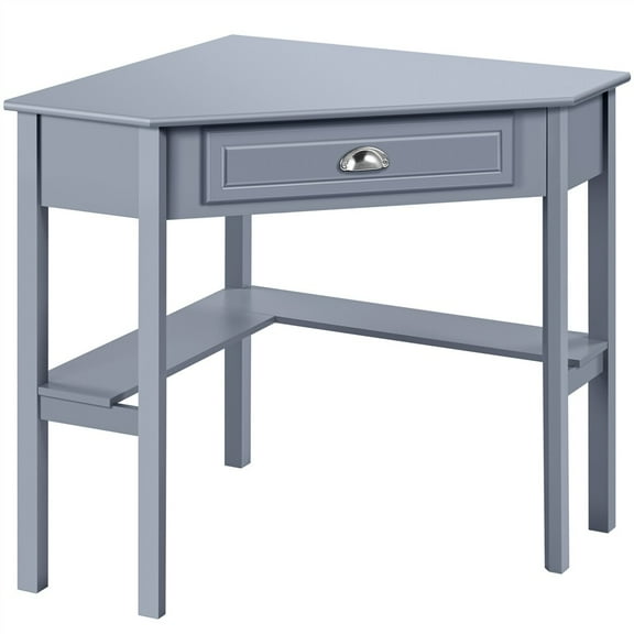 WSSYzyzf Wood Triangle Computer Desk Corner Table with Large Drawer & Storage Shelves, 90 Degrees Writing Desk Laptop PC Table for Home Office, Study Workstation for Small Space, Gray