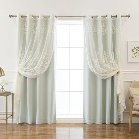 WSSYzyzf uMIXm Sheer Agatha & Blackout Curtain Set – Stainless Steel Nickel Grommet Top - Mint - 52" W X 84" L – (2 Curtains and 2 Sheer Curtains)