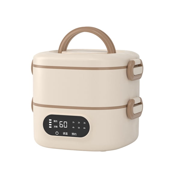 WSSZL Electric Heated Lunch Box, Double-Layer Portable Bento Box with 304 Stainless Steel Containers, Digital Display, Timer and Temperature Control for Office, Travel and Camping Beige