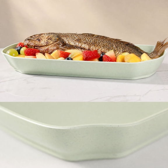 WSSZL Speckled Straw Rectangular Serving Tray, Angled Long Reusable Food Platter, Microwave Safe Dish for Fruit Snack Dessert Kitchen Party Table Display Gift