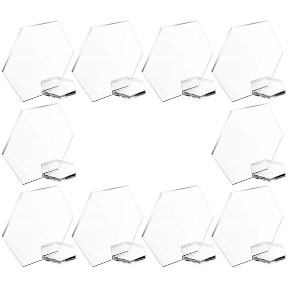WSTEER 10Pcs Blank Acrylic Signs with Bases Hexagon Table Number Signs for Wedding Birthday
