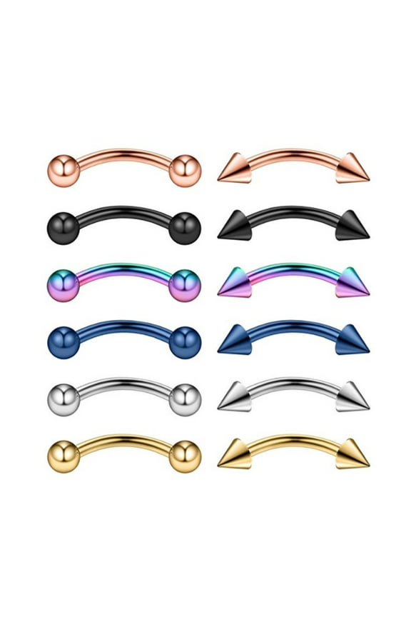 12pcs Stainless Steel Studs Curved Eyebrow Nose Lip Earrings Piercings Jewelry Simple Body Piercing Jewelry