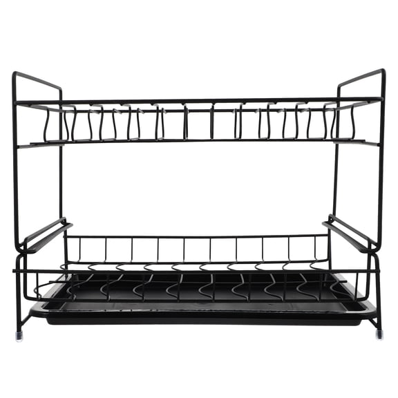 1Pc Multi Function Rack Practical Double Deck Draining Rack for Kitchen Black