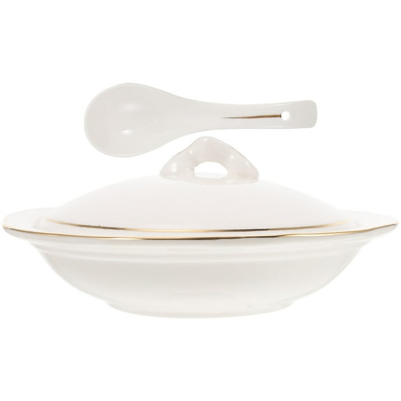 WSTEER 1Pc Soup Bowl with Lid Ceramic Stewing Pot Household Exquisite Soup Bowl