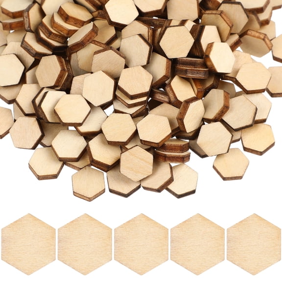 200 Pcs Unfinished Wood Hexagon Pieces, Hexagon Cutouts, Blank Wood Slices for Crafts, Art Projects, Decorations, and Home Use
