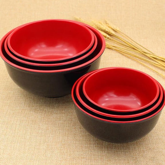 WSTEER 2-Piece Porcelain Style Bowls Set, 5.5 Inch Black and Red Rice and Soup Bowls for Home and Restaurant Use