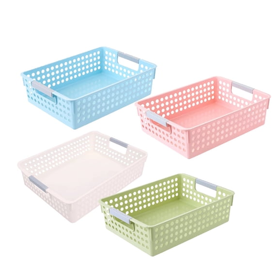 WSTEER 4Pcs Plastic Hollow Stackable Plastic Storage Baskets Bins Organizer Debris Desktop Storage Basket