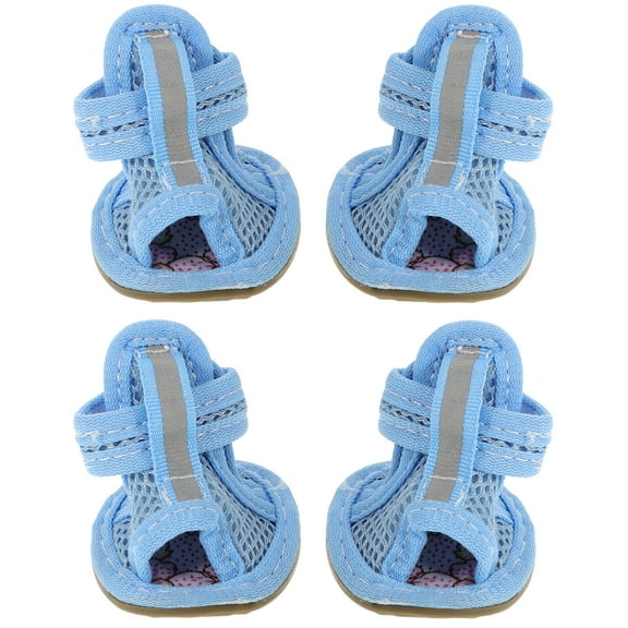 WSTEER 4pcs Summer Breathable Pets Dog Boots Mesh Sandals Dog Shoes Anti-slip Sneakers Pet Supplies (Blue) - Size 3