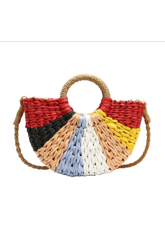 WSTEER Colorful Straw Weaving Crossbody Bag Multifunction Summer Beach Bag Fashionable Large Capacity Pouch Handcraft Straw Shoulder Bag for Lady Girls(Size S)