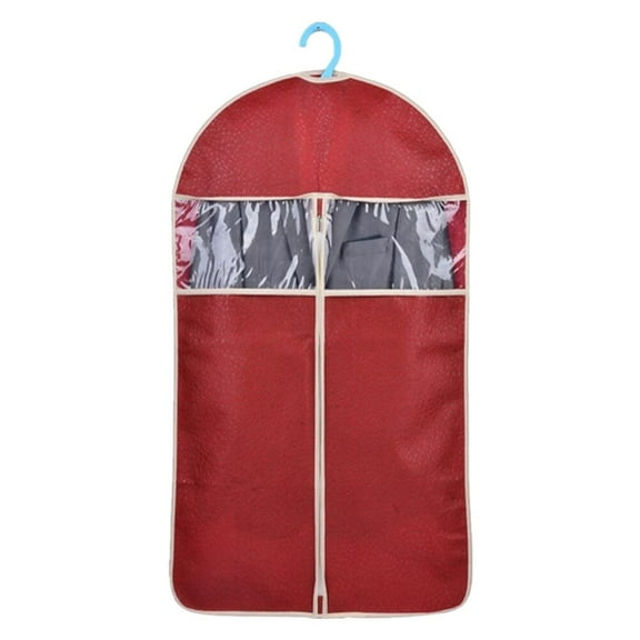 WSTEER High-end Embossing Clothes Dust Cover Suit Dustproof Storage Bag Garment Organizer Protector Case Size L (Dark Red)