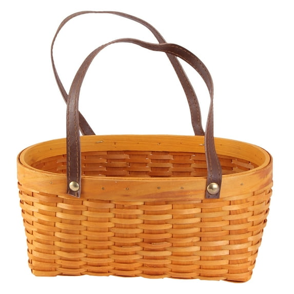 WSTEER Wood Weaving Flower Storage Basket Portable Fruit Holder with Handle (Khaki)