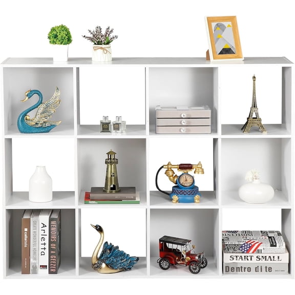 WSWJY 12 Cube Storage Organizer, Freestanding Bookcase Bookshelf, Modern Multipurpose Display Cabinet for Living Room, Study, Reading Nook, Closet, Bathroom, Office, White