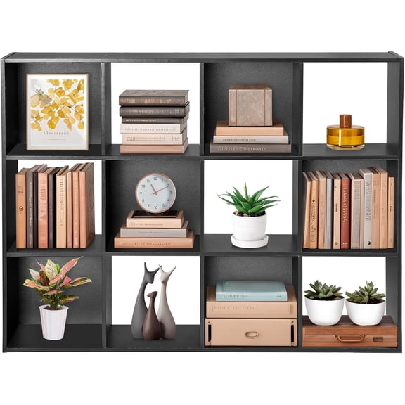 WSWJY 12 Cube Storage Shelf Organizer Bookshelf with Open Back Closet Cabinet, DIY Plastic Modular Book Shelf for Organizing Closet Bins