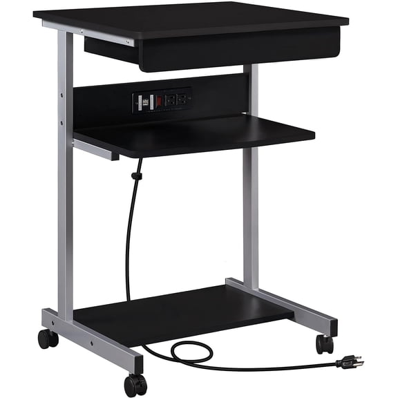 WSWJY 22 Inch Black Mobile Laptop Computer Desk on Wheels, Compact Corner Workstation with Power Outlet & USB Charging Ports, Student Writing Desk for Small Space Home Office