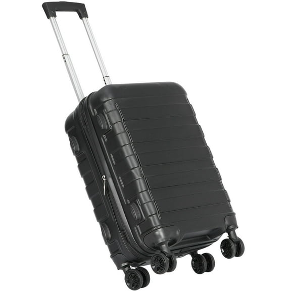 WSWJY 22 Inch Expandable Hardside Carry On Luggage Suitcase, Lightweight Hard Shell Spinner Rolling Travel Bag with Silent Wheels, Black Portable Cabin Luggage for Business Trip Vacation