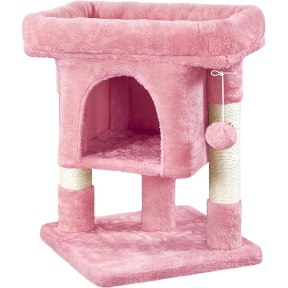 WSWJY Cat Tree with Extra Large Plush Perch, Soft Cat Condo & Sisal-Covered Scratching Posts for Large Cats, Kittens Cats, 23.5 Inches, Pink