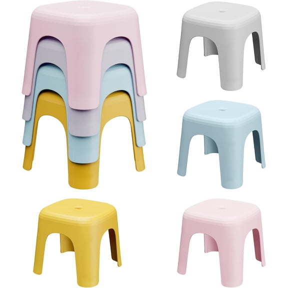 WSWJY 4 Pack Stackable Classroom Stools 10 Inch Nesting Plastic Stools Portable Backless Chairs for Kids, Toddlers, Preschool, Classroom, Living Room, Playroom, Home