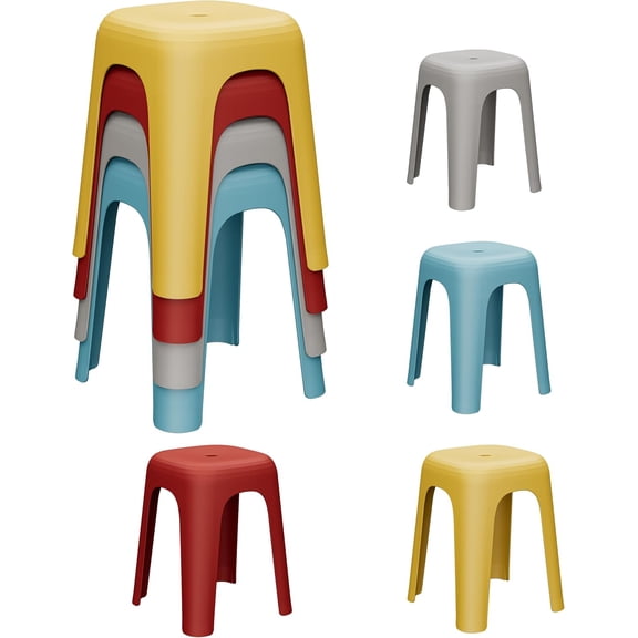 WSWJY 4 Pack Stackable Classroom Stools 18 Inch Nesting Plastic Stools Portable Backless Chairs for Classroom, Students, Adults, Living Room, Dining Room, Office Home