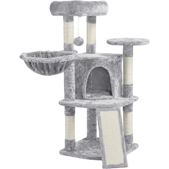 WSWJY 42in Cat Tree Tower for Indoor Cats, Cat Condo with Perch & Hammock, Activity Center, Multi-Level Cat Furniture with Scratching Posts, Cat House, Light Gray