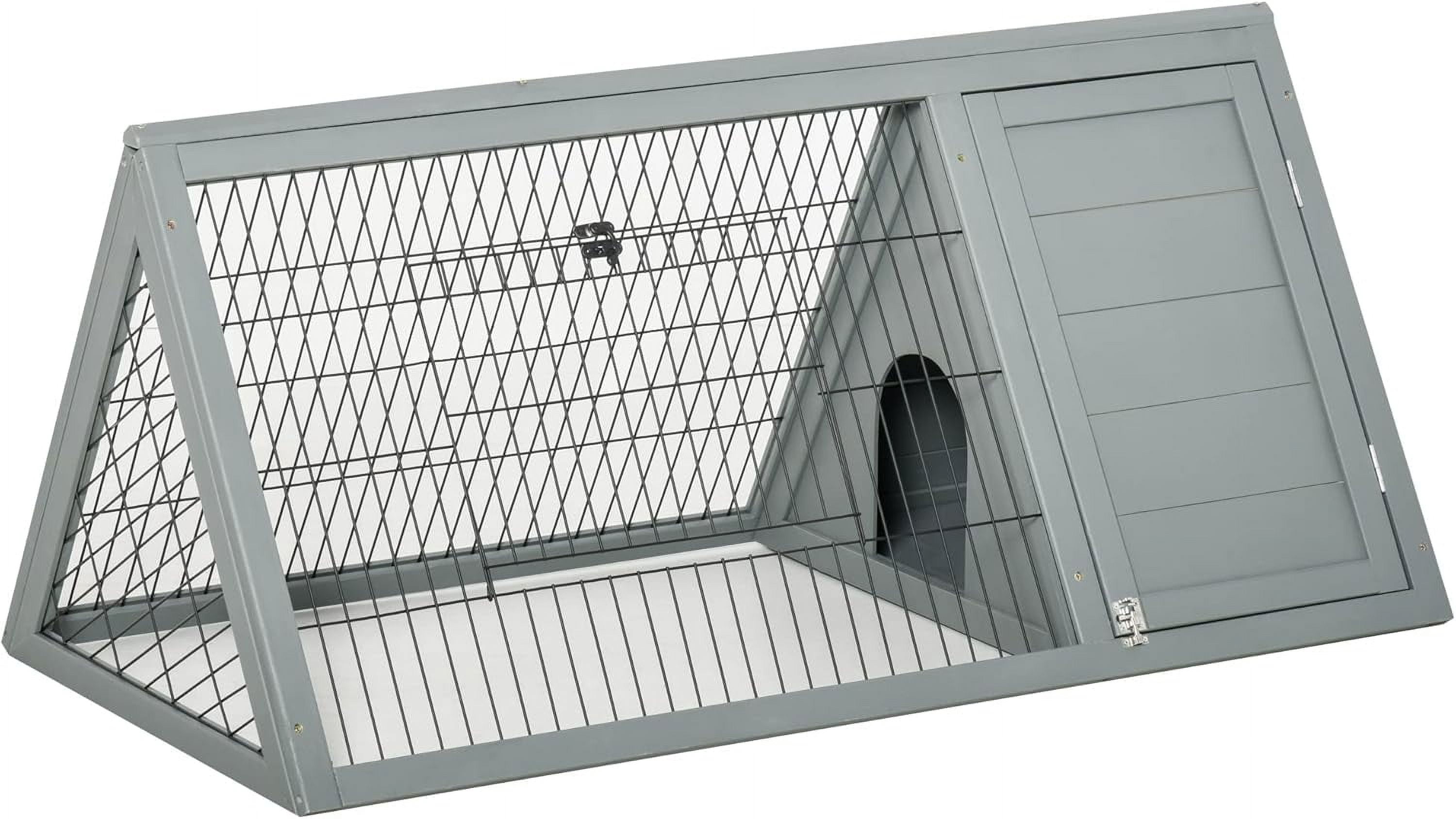 WSWJY 46" x 24" Wooden A-Frame Outdoor Rabbit Hutch, Small Animal Cage, Bunny Hutch with Outside Run & Ventilating Wire, Gray