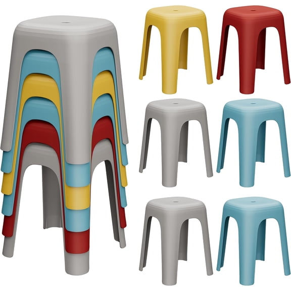 WSWJY 6 Pack Stackable Classroom Stools 18 Inch Nesting Plastic Stools Portable Backless Chairs for Classroom, Students, Adults, Living Room, Dining Room, Office Home