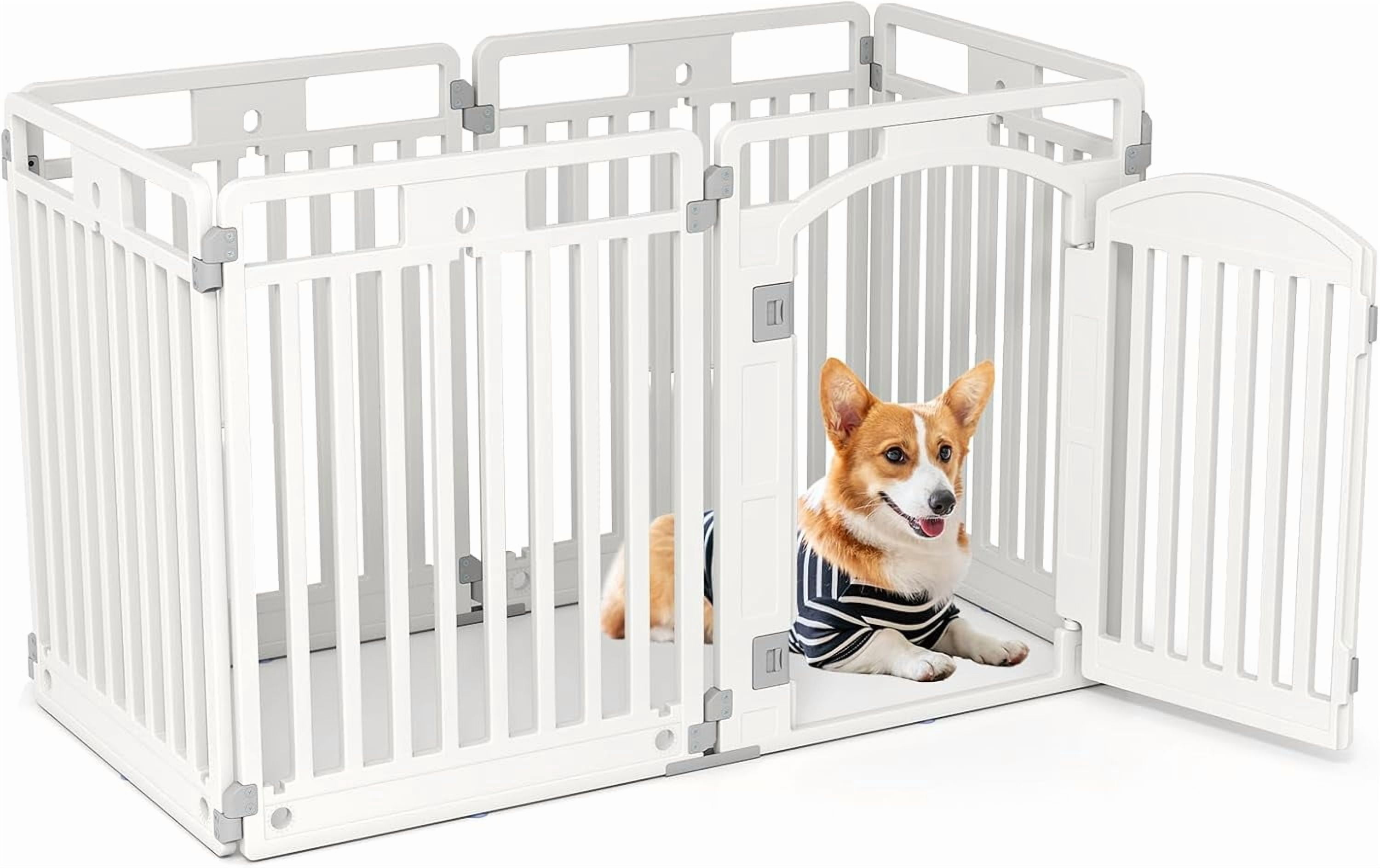 WSWJY 6 Panel Dog Playpen, 32'' Tall Plastic Pet Fence with Lockable Door, Indoor Outdoor Portable Dog Exercise Pen for Medium Dogs, Expandable & Configurable into Square or Rectangle