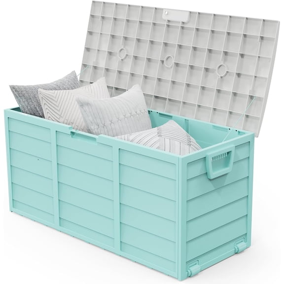 WSWJY 75 Gallon Outdoor Storage Box, Lockable Plastic Storage Containers with Lid, Patio Deck Box Furniture for Garden, Pool, Balcony, Yard (Green)