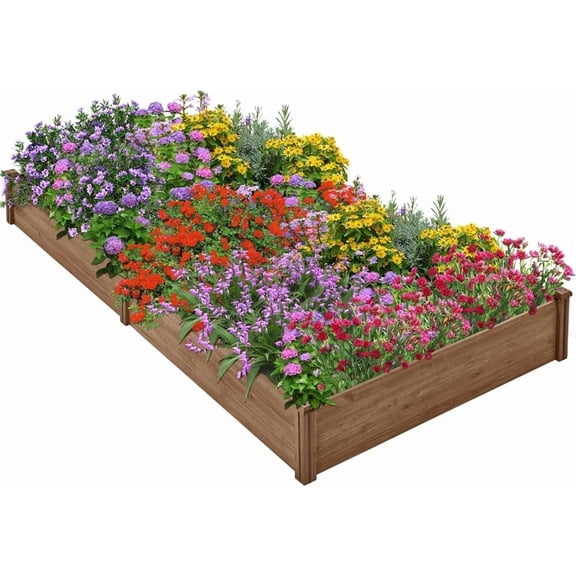 WSWJY 8×4ft Wooden Horticulture Raised Garden Bed Divisible Elevated Planting Planter Box for Flowers/Vegetables/Herbs in Backyard/Patio Outdoor, 93 x 48 x 10in, Dark Brown