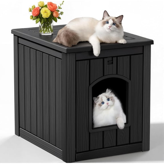 WSWJY Cat Litter Box Enclosure, Multi-Functional Hidden Cat Litter Box Furniture & Cat Box Enclosure Cabinet with Side Table Design, Openable Front Door & Raised Floor, Easy to Clean & AssembleBlack