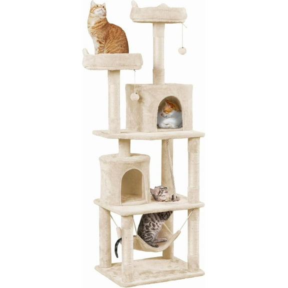 WSWJY Cat Tower, 70.5in Cat Tree for Indoor Cats, Multi-Level Climbing Tree w/Condo & Plush Perches, Large Cat Play House Scratching Post for Kitten Beige