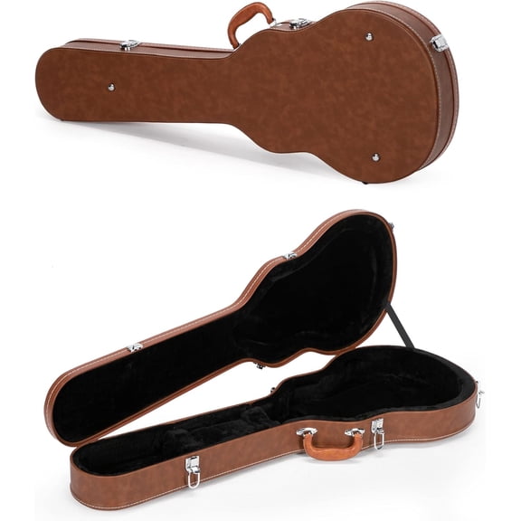 WSWJY Electric Guitar Hard Case, Wooden Hard-Shell Protective Carrying Case for 39 Inch KLP-Style Electric Guitar with Lock Latch Padding, Brown