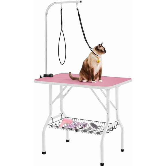 WSWJY Foldable Portable Pet Grooming Table - 36in Professional Dog Cat Trimming Table w/Adjustable Arm & 2 Nooses, Maximum Capacity Up to 220lbs