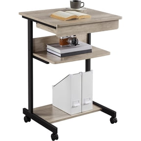 WSWJY Rolling Computer Desk with Drawer & Keyboard Tray, Mobile Laptop Desk Cart Standing Computer Workstation for Home Office, Gray
