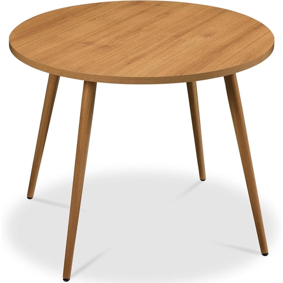 WSWJY Round 35.5in Dining Table for 4 w/Sturdy Wood Finish Steel Legs, Mid Century Modern, Space-Saving, Small Space Circle Dinette for Home, Kitchen, Apartment - Pecan