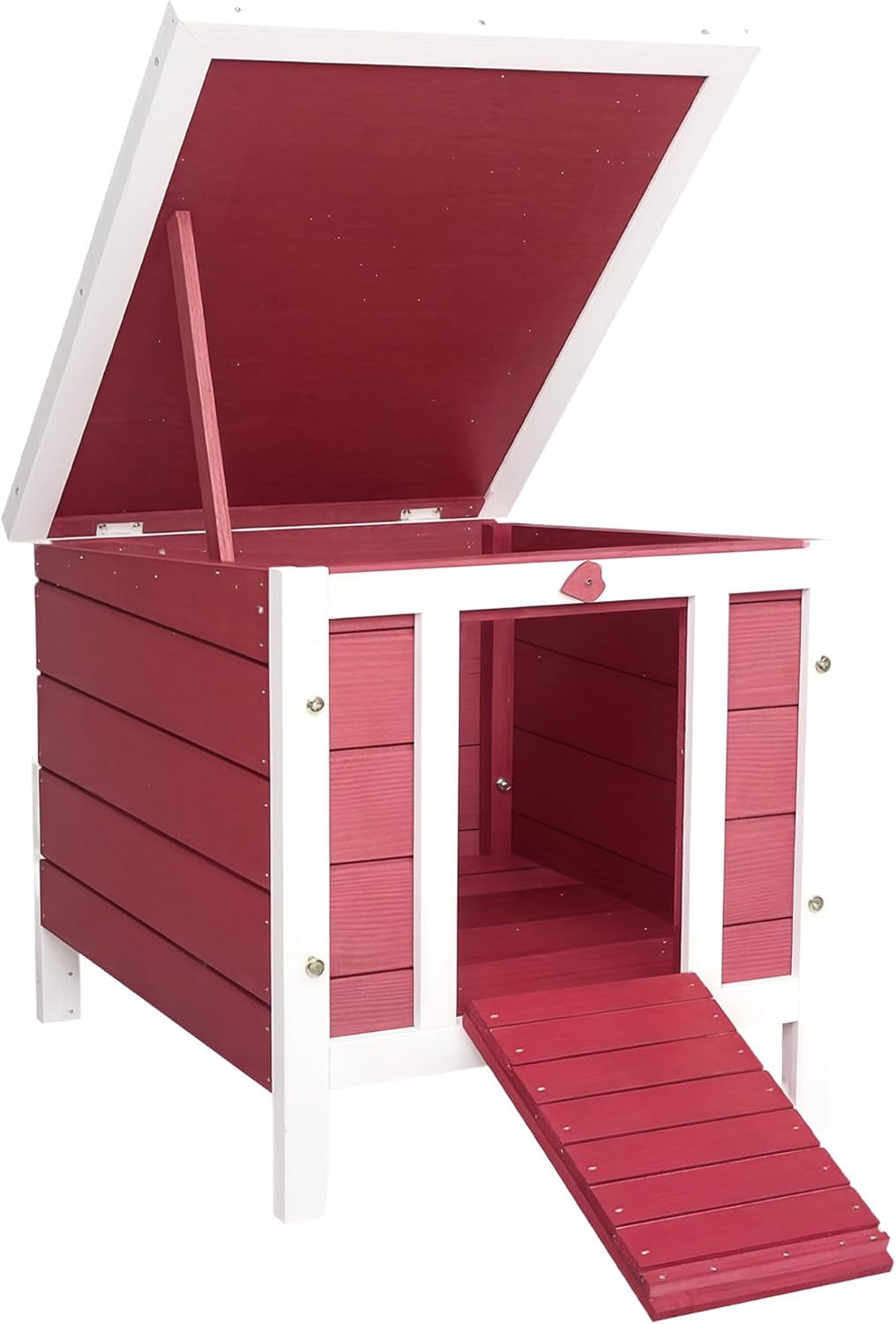 WSWJY Small Wooden Rabbit Hutch Bunny Cage Guinea Pig Cage Duck House Dog House with Openable & Waterproof Roof, Red