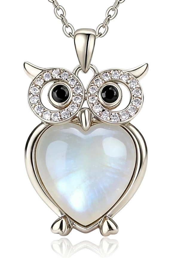 WSX Owl Moonstone Necklaces for Women 925 Sterling Silver Owl Pendant Necklace with Heart Moonstone Animal Jewelry Gift