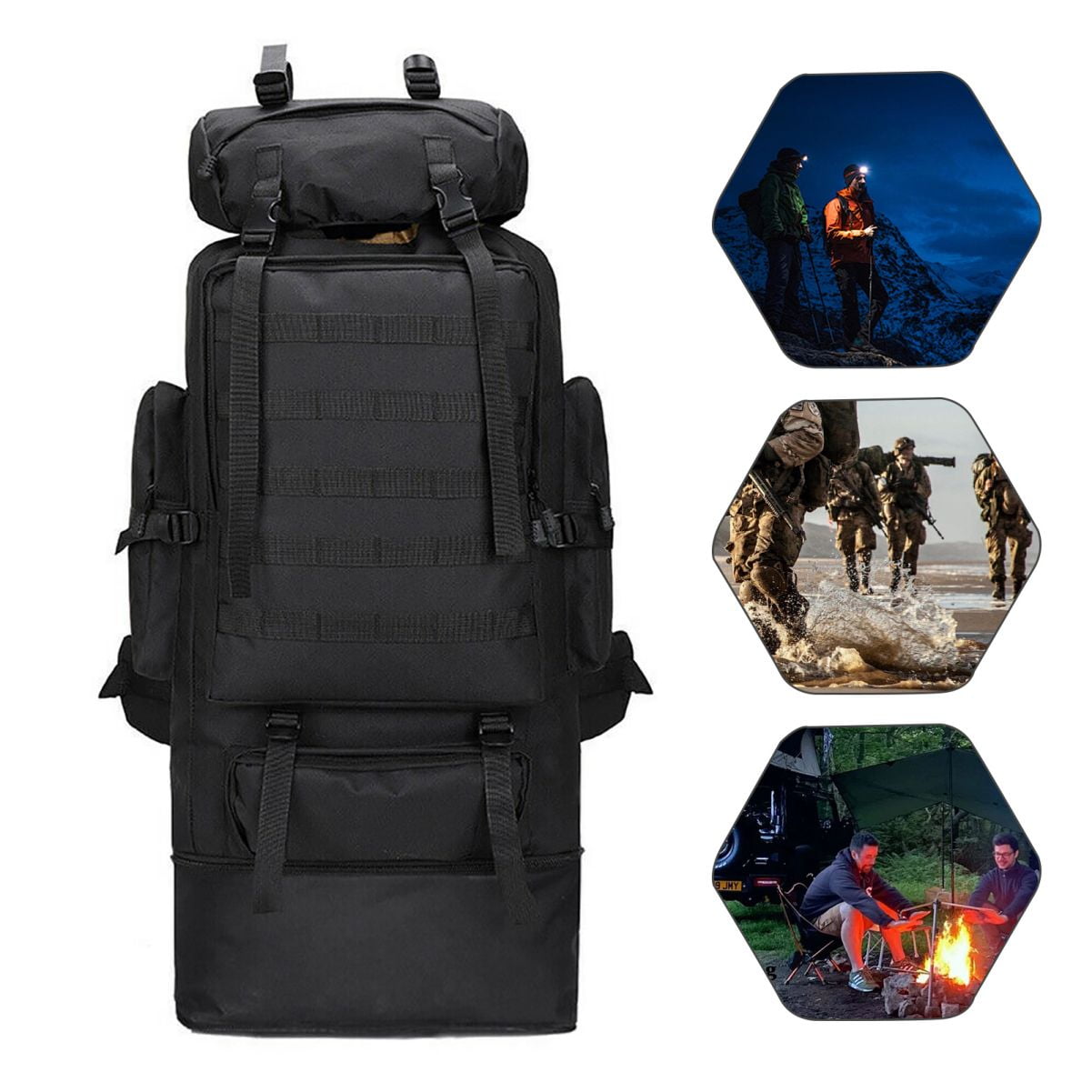 WSYW 100L Camping Hiking Backpack Waterproof and Wearable Military Tactical Backpack Large Outdoor Sports Backpack for Traveling and Hiking Black Walmart