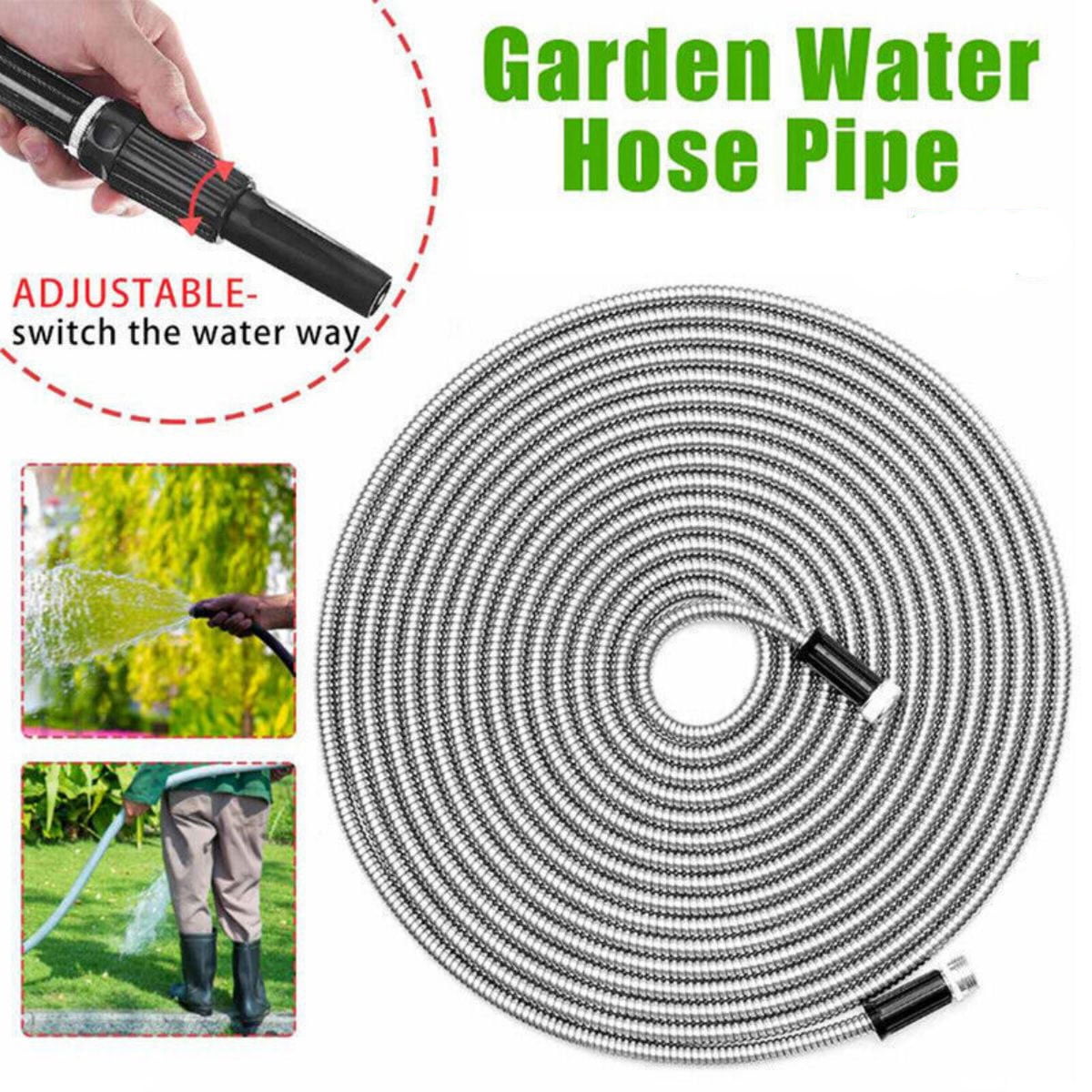 WSYW 100ft Stainless Steel Garden Water Hose w/Nozzle Connector