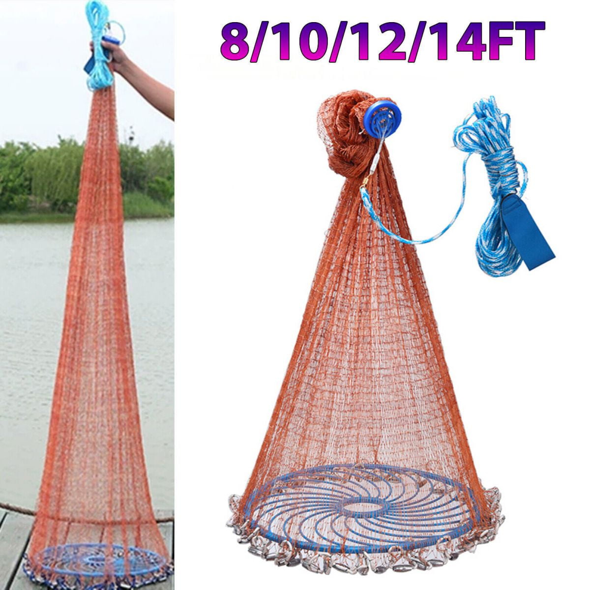 3.6 Meter Bait Trap Net 3.6 Meter (11.8 Ft) Cast Net For Fishing Bait -  Hand Throw Nylon Mesh Net With Galvanized Weights, Small Mesh For Shrimp,  Minnows, And Bait Fish