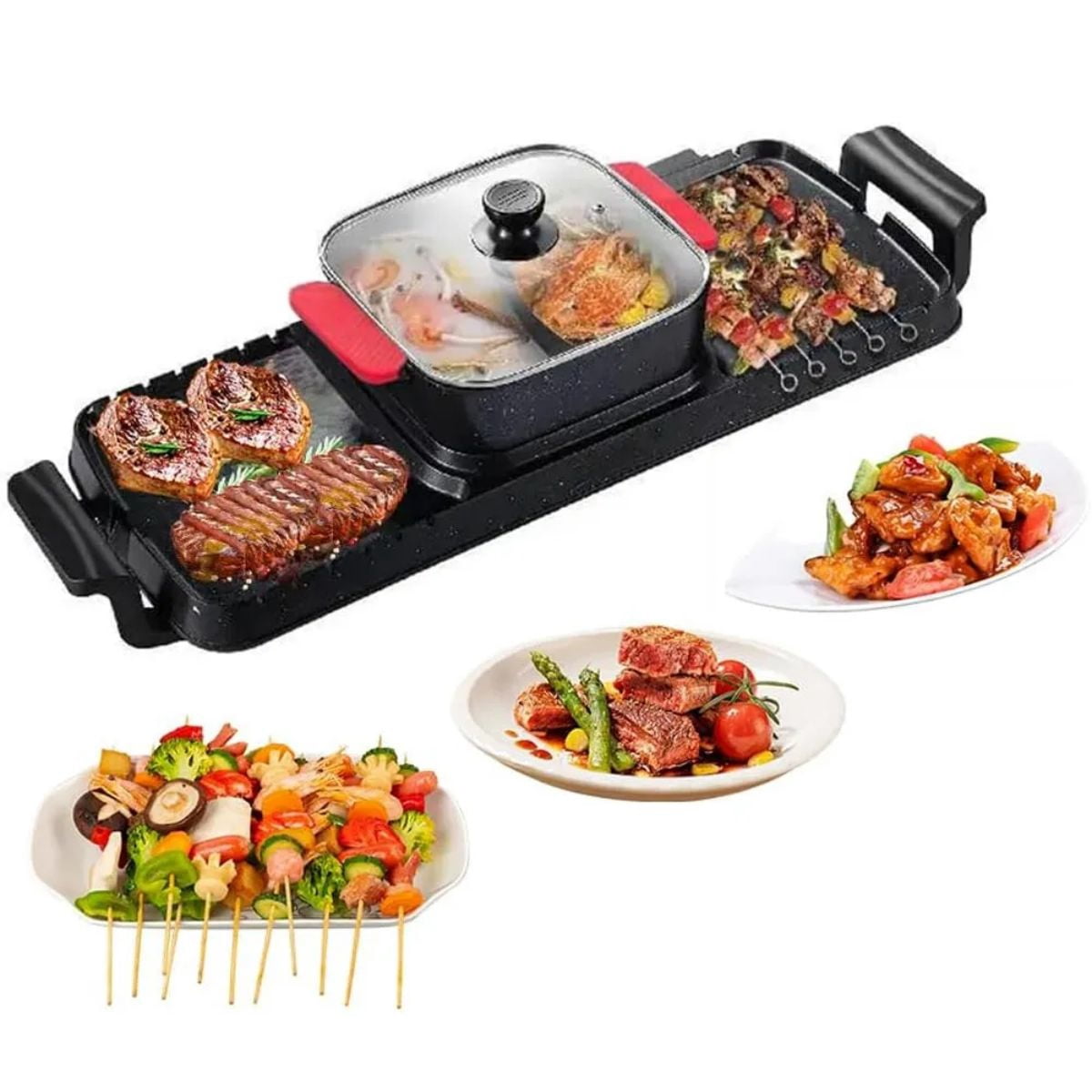 WSYW 2 in 1 Electric Grill Hot Pot Non-Stick Grill Pan Indoor Non-Stick Pan 1700W for 1-8 People