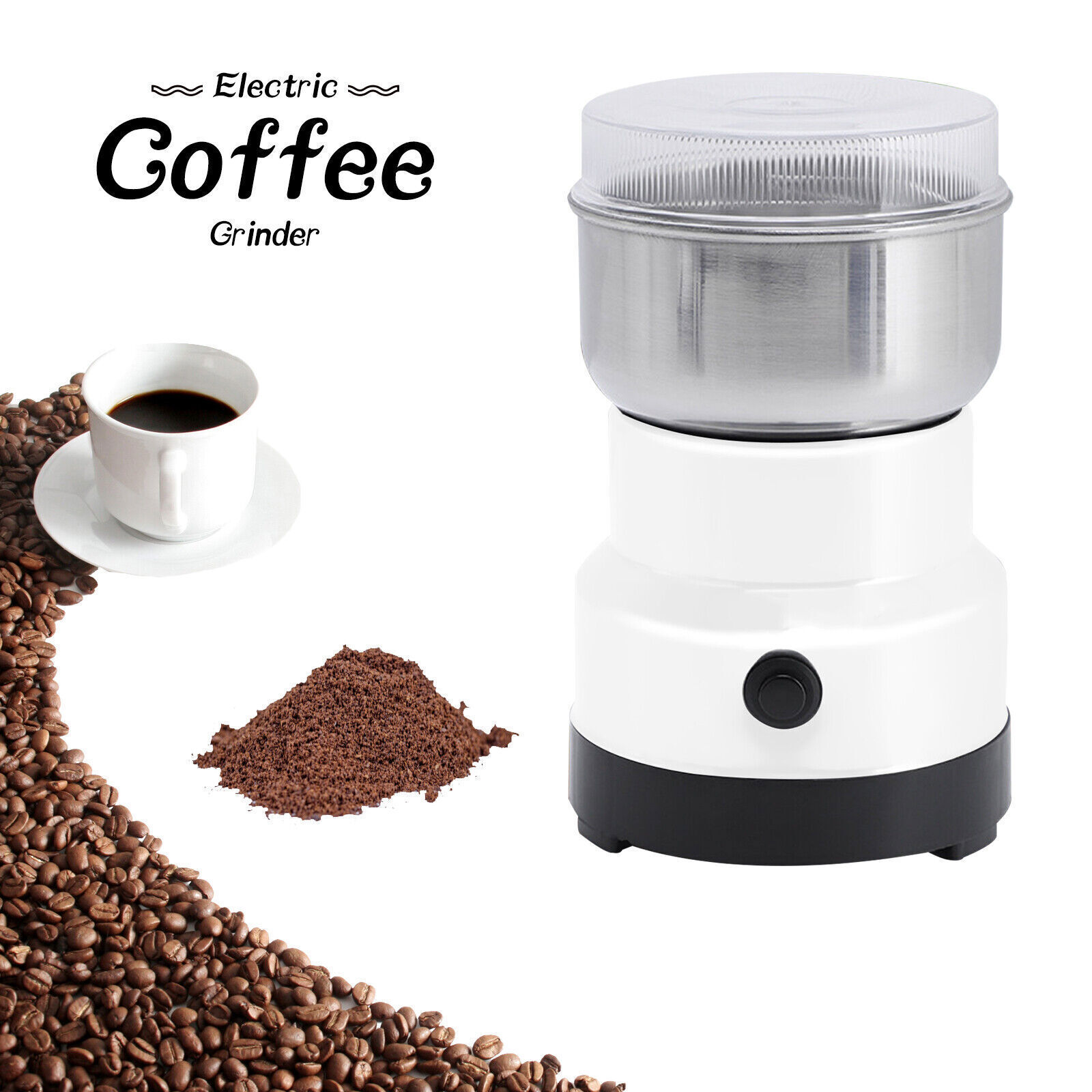 WSYW 200W Electric Coffee Grinder Stainless Nut Seed Herb Grind Spice Crusher Mill Blender White