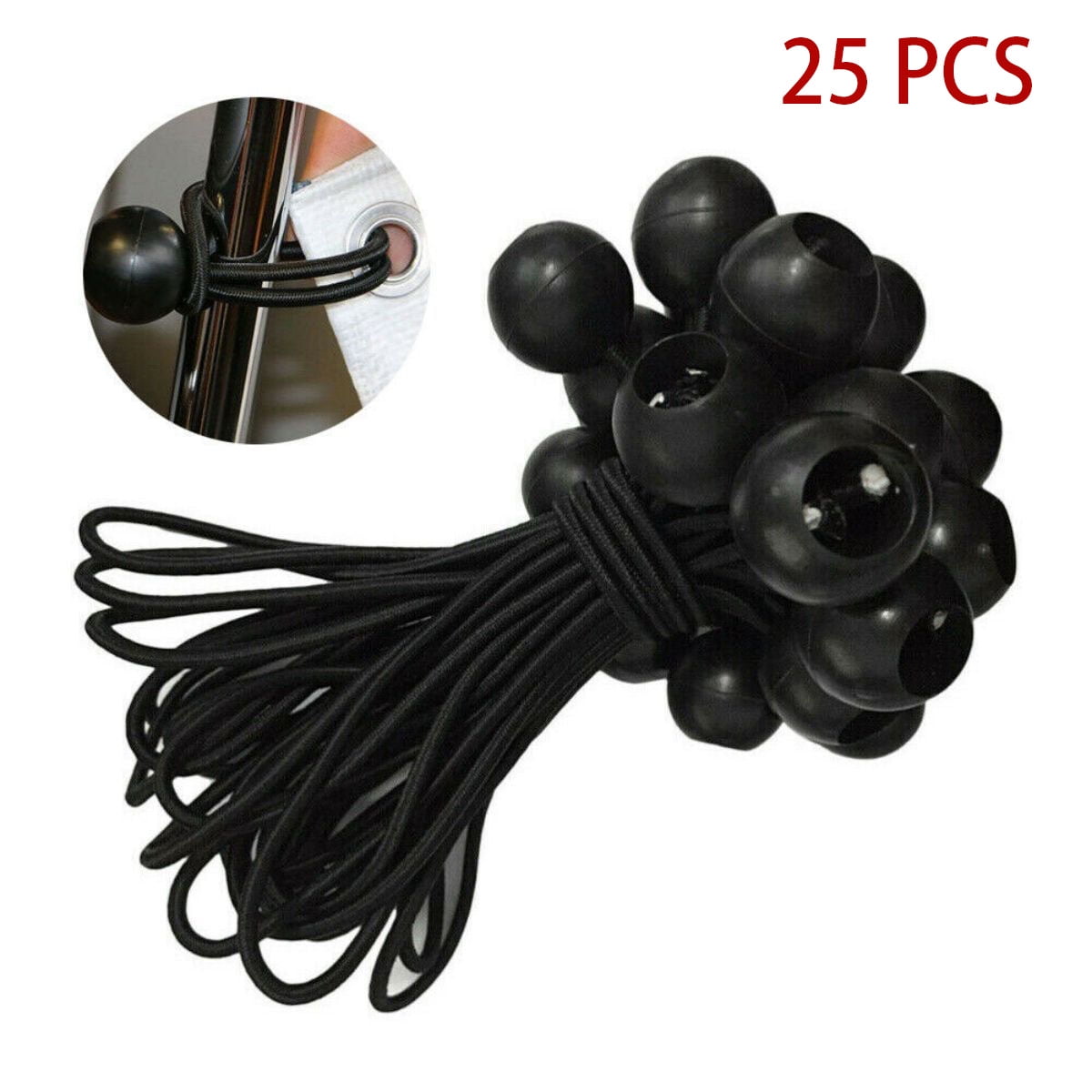 WSYW 25pcs 6" Ball Bungee Bungie Cord Canopy Tarp Tie Down Cord Elastic String Black