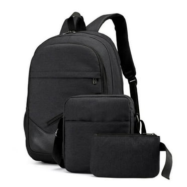 WSYW 3pcs/Set Men Women Backpack Bookbag School Travel Laptop Rucksack Zipper Bag Black