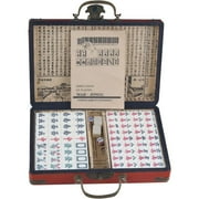 WSYW Chinese Mahjong Game Set with 144 Tiles, Portable Vintage Traditional Majong Mah Jongg Set with 2 Dice & Wooden Carrying Case for Travel, Family Gathering, Party Style 1