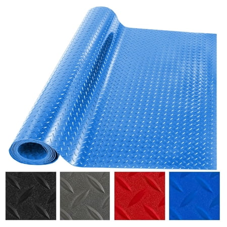 WSYW Garage Floor Mat, 5' x 12' Vinyl Garage Flooring Roll with Anti-Slide Diamond Texture PVC Rubber Trailer Mat, Floor Protector Mats for Under Car Parking, Protects RV Trailer Flooring, Blue