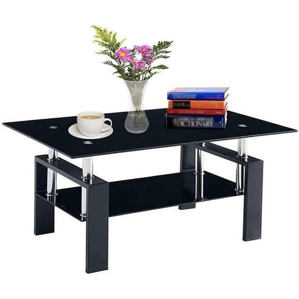 WSYW Modern 2-Tier Glass Coffee Table Living Room with Storage Shelves ...