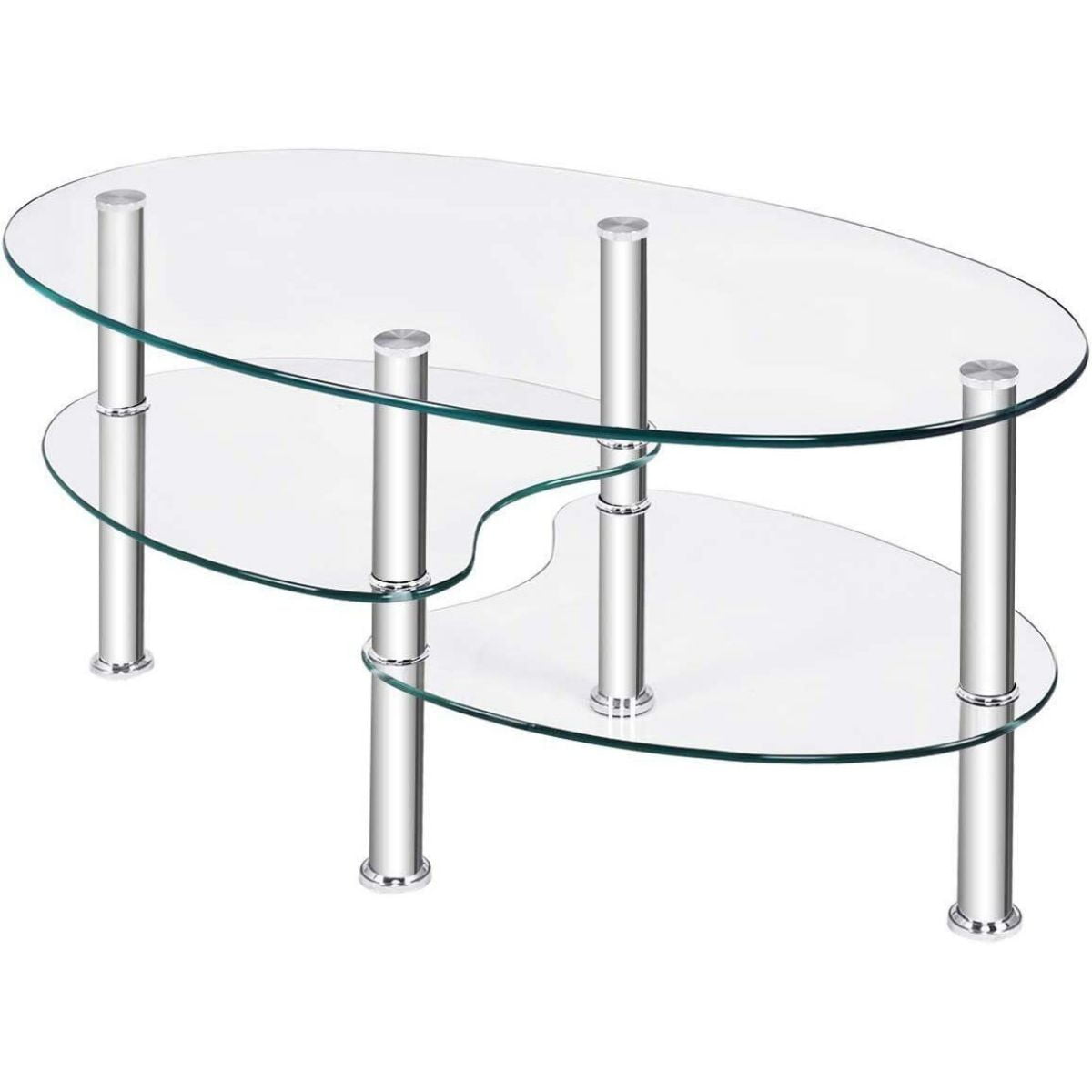 WSYW Modern 2Tier Glass Coffee Table Living Room with Storage Shelves