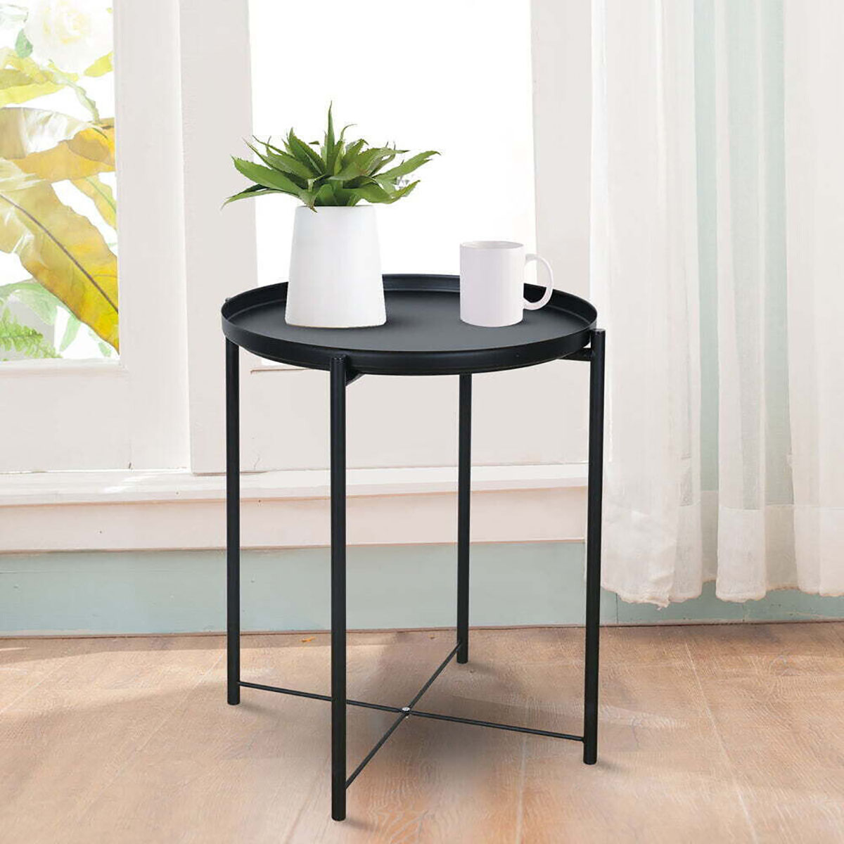 WSYW Round Tray End Table Metal Coffee Table Sofa Side Desk For Living