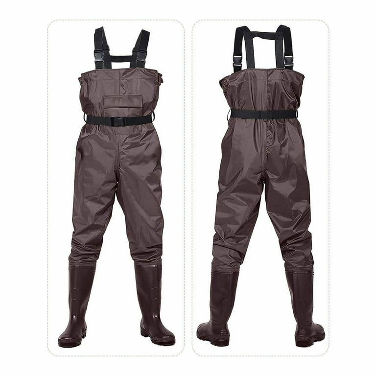 Wsyw Waterproof Chest Waders Nylon 2-Ply Rubber Bootfoot for Hunting Fishing Coffee US Size 10, adult Unisex, Size: US 10, Brown