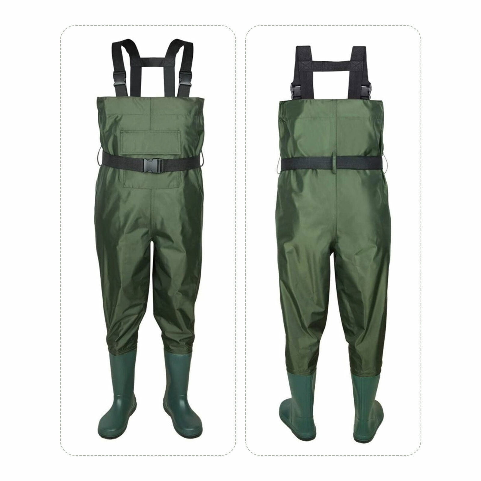 Wsyw Waterproof Chest Waders Nylon 2-Ply Rubber Bootfoot for Hunting Fishing Green US Size 6, adult Unisex, Size: US 6